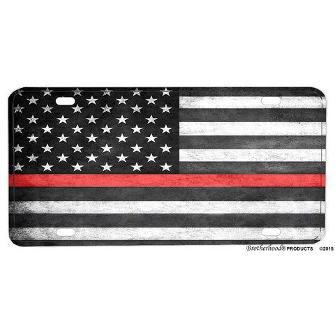 Firefighter Thin Red Line American Flag Aluminum License Plate