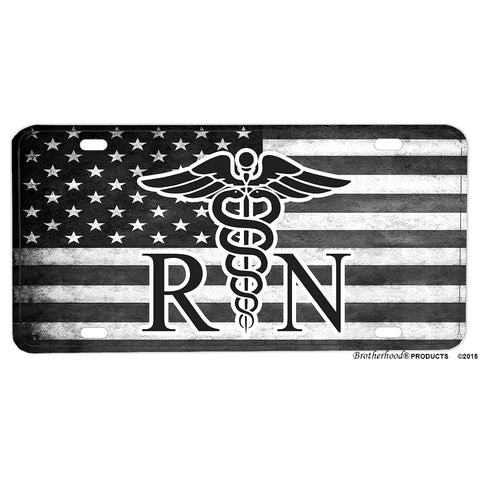Registered Nurse Star of Life Subdued American Flag Aluminum License Plate