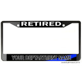 Personalize Your Thin Blue Line Department Name Retired Metal License Plate Frame