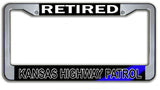 Retired Kansas Highway Patrol License Plate Frame Chrome or Black