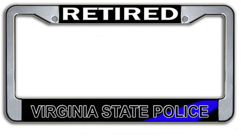 Retired Virginia State Highway Patrol  License Plate Frame Chrome or Black