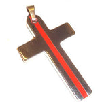 Tungsten Fireman Thin Red Line Cross Key Ring Pendant