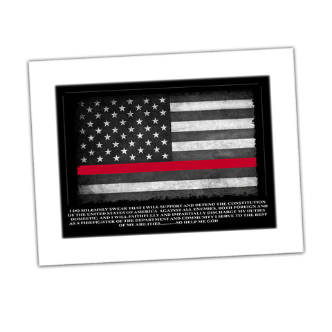 Firefighter Oath Of Office Thin Red Line American Flag Glossy Print
