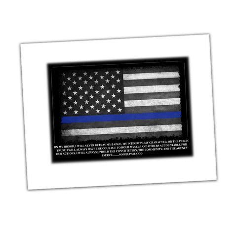 Police Print of Officer's Oath Thin Blue Line American Flag 8" x 10"