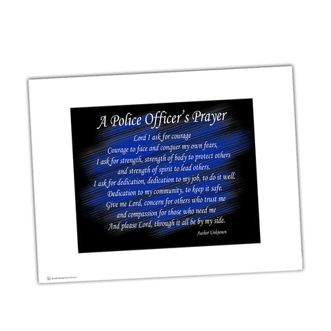 Police Print of A Police Officer's Prayer Black Blue Paint Strokes