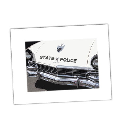 Vintage State Police Ford Fairlane Black and White Patrol Car Glossy Print