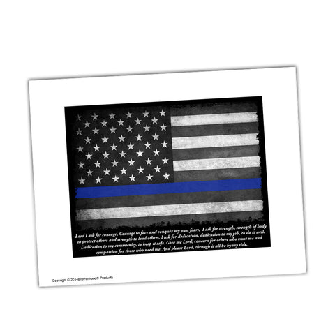 Police Officer's Prayer Thin Blue Line American Flag Glossy Print