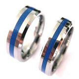Thin blue line police ring made with silver tungsten carbide 5 mm and 7 mm width