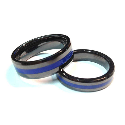 thin blue line police ring black highly durable ceramic 5 mm width or 7 mm width