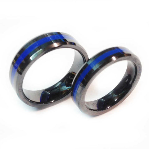 6MM BRUSHED BLACK Tungsten Wedding Band BLUE LINE AND BLUE INTERIOR -  Kitsinian Jewelers
