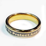 Police Ring With To Protect And To Serve Engraved on outside - Gold Tungsten Carbide 5 mm width band - Ladies