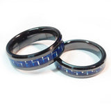 thin blue line carbon fiber ring gun metal black with sparkling carbon fiber blue line  7 mm width and 5 mm width