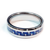Thin Blue Line Police Ring - Silver Tungsten Carbide with Carbon Fiber Center 7 mm width