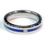 thin blue line police ring silver tungsten carbide with a cubic zirconia 5 mm width