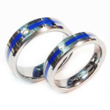 thin blue line police ring silver tungsten carbide with a cubic zirconia 5 mm and 7 mm width
