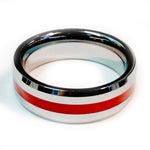 Thin Red Line Firefighter Ring - Silver Tungsten Carbide 7 mm width