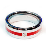 Thin Red Line Tungsten Firefighter Ring With A Stone
