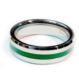 Thin green line police ring Silver Tungsten Carbide 7 mm width 