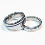thin blue line police ring Tungsten carbide with off set blue line and cubic zirconia stone 5 mm and 7 mm width