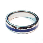 thin blue line police ring silver tungsten carbide with a facet cut band 5 mm