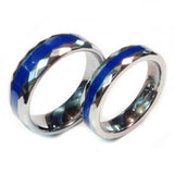 thin blue line police ring silver tungsten carbide with a facet cut band