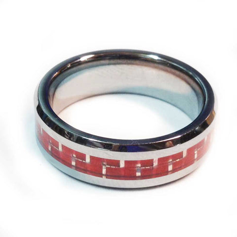 thin red line firefighter ring Silver Tungsten Carbide with a Carbon Fiber Fill that sparkles like fire 7 mm width