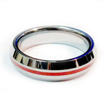 Thin red line firefighter ring Silver Beveled Tungsten carbide 5 mm 