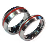 Thin red line firefighter ring Silver Beveled Tungsten carbide 5 mm and 7 mm width