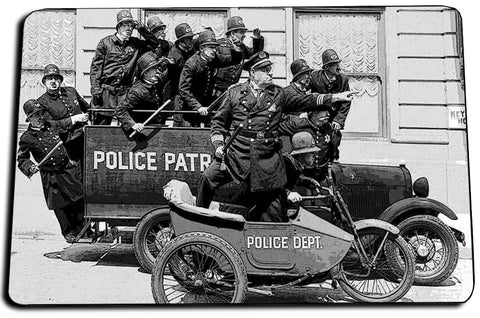 Vintage Keystone Cops Patrol Car Motorcycle with Side Car Design Door Mat Rug