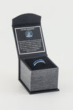 thin blue line police ring silver tungsten carbide with a facet cut band in a beautiful ring box