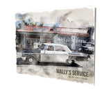 Deputy Sheriff Car In Front Of Wally's Service Station Aluminum Stand Off Wall Decor