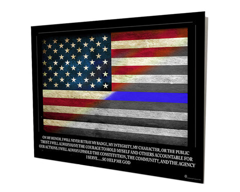 American Flag Police Officer's Oath Aluminum Stand Off Wall Decor
