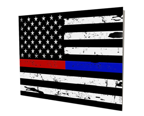 Firefighter and Police Dual Duty American Flag Stand Off Aluminum Wall Decor