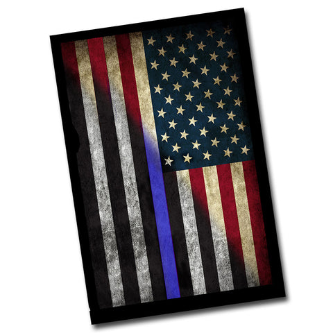 RW&B  Distressed American Flag With Thin Blue Line Metal Sign 8" x 12"