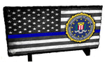 Thin Blue Line Subdued American Flag FBI Seal Slate Photo Rock