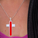 Firefighter Sterling Silver Thin Red Line Cross Pendant Necklace