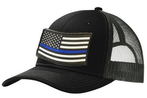 Blue Line American Flag Loop and Hook Patch Cotton Twill Mesh Cap