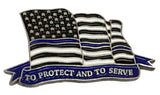 Thin Blue Line American Flowing Flag To Protect And To Serve Challenge Coin